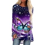Langarmshirts für Damen Hemd Long Damen tichert Damen top blau Pullover schulterfrei Damen Hoddie Sport Shirt Frauen Pullover Damen ausgefallene S