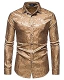MakingDa Herren Mode Rose Print Kleid Hemd Langarm Knopfleiste Slim Fit Casual Business Blumenmuster Arbeitshemden, khaki, L