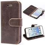 Mulbess Handyhülle für iPhone 5s Hülle Leder, iPhone 5s Handy Hüllen, Vintage Flip Handytasche Schutzhülle für iPhone SE 2016 / 5s / 5 Case, Kaffee B