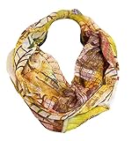 J26 Baum Ast Blätter Seide Sommer Frühling Loop Verlauf Regenbogen Rainbow Silk Uni Rundschal Schlauchschal Stola Schal leicht (Baum Gelb)