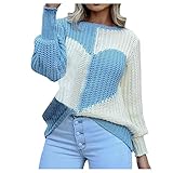 XIAWEN Damen Pullover Love Shape Print Langarm O-Ausschnitt Damen Pullover Lose Winter Lässig Warme Damen Bluse Streetw