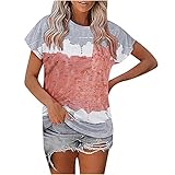 Fmkaieo Damen T-Shirt Kurzarm mit Rundhalsausschnitt Top Bluse Nähte in reiner Farbe Sommer Elegant Casual Tunics T-Shirt Casual T-Shirt Basic für Mädchen, grau, Larg