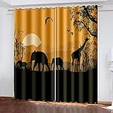 YTSDBB Blickdichte Gardinen Verdunkelungsvorhang Sonnenuntergang Giraffe Elefant B 140 x H 160 cm Thermovorhang Schlafzimmer Lichtundurchlässig stoff Lärmschutzvorhang für Junge Mädchen Wohnzimmer T