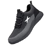 Quiteyan Leicht Stahlkappenschuhe Unisex，Arbeitsschuhe Leicht Atmungsaktiv Sportlich Schutzschuhe mit Stahlkappen Sicherheitsschuhe Sneaker，Black▁37