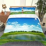 SNDTXE Bettwäsche Set 200x200cm Mikrofaser Damen Herren 3D-Druck Grüne Wiesenlandschaft Modern Schlafzimmer Dekorative Günstig Bettbezug Mit Reißverschluss Und 2 Kissenbezug 80x80cm Bettw