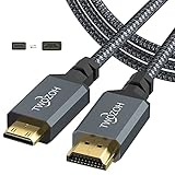 Twozoh Mini-HDMI-auf-HDMI-Kabel, 3 m, Hochgeschwindigkeits-HDMI auf Mini-HDMI 2.0, geflochtenes Kabel, HDMI (A-Typ) auf Mini-HDMI (C-Typ), unterstützt 3D, 4K/60Hz, 1080p, 720p