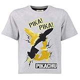 Pokemon Zwei Wege Pailletten JungenT-Shirt | Baumwollgraues Top mit Pikachu Motiv mit umgekehrter Paillette in Schwarz und Gold | Geschenkidee für Kinder & Jugendliche (7/8 Jahre)