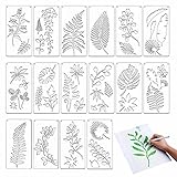 16 Stück Blätter Schablone, Tropisch Blatt Malerei Schablonen Set, Wiederverwendbare Blätter Malerei Schablone, zum Malen Auf Wand Möbel Leinwand Holzbrett Handwerk DIY Dek