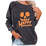 XUNN Damen Pullover Halloween Printed Langarm Sweatshirt Mode Lose Rundhalsausschnitt Pullover Top