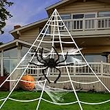 GIGALUMI Halloween-Dekoration, riesiges Spinnennetz mit 88,9 cm großer schwarzer, haariger Spinnweben, 10 kleine Kunstspinnen für Halloween-Dekorationen, Outdoor-Hof-Dek