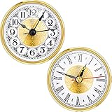 Outus 2 Stück Quarz-Uhrwerk 7,1 cm Gold Quarz Uhr Einsatz mit arabischen Ziffern und 3-1/8 Zoll Gold Trim Uhr Einsatz mit römischen Ziffern, Zinklegierung Metallgehäuse, weißes Zifferb