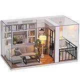CUTEBEE Puppenhaus Miniatur mit Möbeln, Idee DIY hölzernes Puppenhaus-Kit sowie staubdicht, Maßstab 1:24
