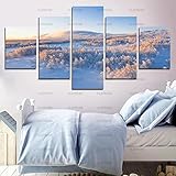 ZMYLOVE Kunstdrucke Gemälde 5 Teilig Leinwand Drucke,Wand Für Zuhause Malerei Wohnzimmer Wohnung Deko Modulare Hd Gedruckt Poster,Mit Rahmen-Verschneite Landschaft Auf Ebenem Boden 150 * 80C