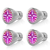 [4 Stück] LED Pflanzenlampe 40W E27 Grow Light, Derlights Vollspektrum Pflanzenlicht Grow Lampe, SMD2835 Pflanzenlampen Wachstumslampe für Pflanzen Garten Gewächshaus Zimmerp