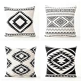 4 Stück Kissenbezüge Dekorative Kissenhülle Leinen Kissenbezug Nordischer Schwarz-Weißer Sofakissenbezug Kissenbezug Im Böhmischen Stil Für Sofa Schlafzimmer Auto Büro Home Decor 45X45C