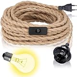 Pendelleuchte Kit mit Schalter, Vintage Lampenkabel Hängende Leuchte mit 4.5 Meter gedrehten Hanfseil E27 für DIY Haus Schlafzimmer Restaurant Cafe Bar Landhausstil Dekoration (Ohne Glühbirne) (1pc)