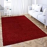 carpet city Hochflor Teppich Wohnzimmer Einfarbig - Rot - 100x200 cm - Shaggy Langflor Uni Schlafzimmer - Weich&Flauschig - M