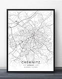 QYQMYK Leinwand Bilder,Chemnitz Deutschland Stadtplan Drucke Poster Wandmalereischwarz Weiß Kunst Malerei Rechteck Bilder Pop Kunstwerk Für Wohnzimmer Schlafzimmer Home Decor, 20X30Cm/7.87X11.81 I