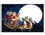 Flagge bedrucken 3x5 Fuß Flagge Happy Winter Holiday Weihnachtsmann mit Schlitten Hirsch Mond Schnee Garten Hof Haus Fahnen Banner mit Messing Ösen Outdoor Party Home Weihnachtsdek