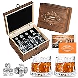 JZBVAN Whiskygläser & Kühlsteine Set mit Holzgeschenkbox, 2 Whiskygläser Tumbler für Scotch, Bourbon, Likör, Cocktail, Glencairn, Margarita, 8 G