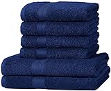 Amazon Basics Handtuch-Set, ausbleichsicher, 2 Badetücher und 4 Handtücher, Königsblau, 100% Baumwolle 500g/m²