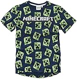 Minecraft Creeper Männer T-Shirt dunkelblau 116 100% Baumwolle Bösewichte, Fan-Merch, Gaming