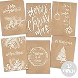 Weihnachtskarten Set (32 Stück) mit unterschiedlichen Motiven - A6 Postkarten für Weihnachten - Eine Christmas Postkarte für jeden deiner Liebsten - Coole Weihnachtspostkarten mit und ohne Sprü