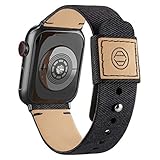 Goosehill Kompatibel mit Apple Watch Armband,Stoff Nylon Gewebt Ersatzband mit Leder Futter und Druckverschluss für iWatch Series 6/5/4/3/2/1 SE, Schwarz 42mm/44