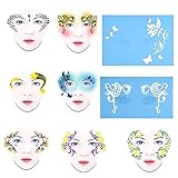 Delaman Gesichts Lack Stencil Wiederverwendbare Tätowierung Malerei Template Körper Kunst Blumen Gesichts Make-up Design Tools 7style / Set (Muster : #1)