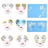 Delaman Gesichts Lack Stencil Wiederverwendbare Tätowierung Malerei Template Körper Kunst Blumen Gesichts Make-up Design Tools 7style / Set (Muster : #1)