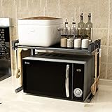 E-MANIS Metall Mikrowelle Rack Toaster Stand Regal erweiterbar Küche liefert Geschirr Lagerung Zähler Space Saver Cabinet Organizer Spice Holder mit 3 Haken,25 kg Gewicht Kapazität schwarz E