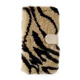 Miagon Plüsch Hülle für Samsung Galaxy S5/S5 Neo,Flip PU Leder Hülle mit Diamant Buckle Kartenfächern Stand Warmer Winter Pelzig Brieftasche Schutzhülle,Zebra B