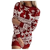 BIKETAFUWY Weihnachtskleid Damen Pullover Kleid Elk Schneeflocke Weihnachten Strick Minikleid Damen Strickkleid Christmas Partykleid Ugly Kleider Cocktailk