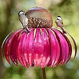 Lsaardth Blumen-Vogelfutterhäuser für den Außenbereich - Eichhörnchen-Beweis Vogelfutterständer Metall Gartenkunst Vogelfutterhaus Gartenpfahl Dekor(Red)