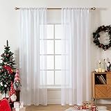 MIULEE Voile Vorhang Weihnachten Transparente Gardine aus Voile Einfarbig Stangendurchzug Transparent Wohnzimmer Luftig Dekoschal für Schlafzimmer 2er Set 145 x 140cm ( H x B), Rod Pocket Weiß