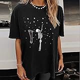 T-Shirt-Damen-Oversized: DRALOFAO Bluse Oversize Frauen Basic Sommeroberteile Tunika Vintage Tie-Dye Schmetterling Sport Loose Longshirt Muster Elegant Kurze Ärmel Rundhals B