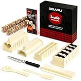 Delamu Sushi Making Kit, Sushi Maker für Anfänger, 8 Formen DIY Sushi Selbst Machen Set,13 in 1 DIY Selber Sushi Matte Set mit hochwertigem Sushi M