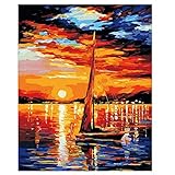 Diy Digitales Gemälde,Für Kinder Erwachsene Anfänger,Moderne Kunst Sonnenuntergang Wolken Segelschiff, Acryl Malen Nach Zahlen Auf Leinwand Kunst Malerei Für Dekoration Einzigartige Geschenk