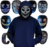 KKTECT LED Leuchtmaske Gruselige Leuchtmasken mit Bluetooth App Control, 45 Animationen, 70 Bilder, DIY-Muster/Texte, Foto-Upload und Musik-Rhythmus-Maske für Partys und V