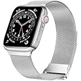 HILIMNY Metallarmband kompatibel mit Apple Watch Armband 38mm 40mm 41mm für Herren Damen, Loop Edelstahl Mesh Ersatzarmband mit Magnet für IWatch Serie 7/6/5/4/3/2/1/SE, Silber 38/40/41