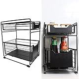 YYL 2-Schicht Herausziehen Korb-Organizer-Schublade, Unter Waschbecken Schrankorganisator mit verschiebbarer Aufbewahrungsschublade, für Küche, Speisekammer, B