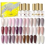 BORN PRETTY UV Nagellack Set, 18+3 Flaschen Herbst und Winter Gel Nagellack Pink Nude Rosa Schellack Nagellack mit Base und Matt Glänzende Top Coat für Nail Art Salon Design Maniküre S