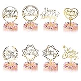 8 Stück Happy Birthday Tortendeko Geburtstag, Kuchendeko Geburtstagsdeko Cake Torten Kuchen Topper, Gold Acryl Cupcake Tortenstecker für Mädchen Junge Mann Frau Kinder Geburtstag Taufe Party Dek