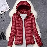 LSZA Daunenjacke,Frauen Wintermantel Ultraleichte Entendaunen Dünne Jacke Mit Kapuze Puffer Jacken Winddicht Gepolsterte Parkas Weibliche Tragbare Oberbekleidung,Weinrot,XXXL