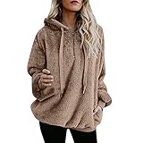 Mingfa.y Winterjacke Damen Kapuzenjacke Plus Samt Warm Mantel Teddy-Fleece Plüschjacke Causal Full Zip Lange Hoodie Cardigan Outwear Fleecejacke Outdoorjacke Übergangsjacke Funktionjack