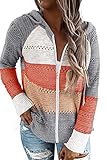 GOLDPKF Strickfleecemantel Damen Softshelljacke MäDchen Hoodie MäDchen Langarmshirt Damen Hoodies Hohler Pullover Gestreift Farbanpassung Sweatshirt Hoodie Grau S 36-38