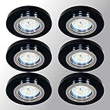 Trango 6736R-06GUSDAK 6er Set *BLACK CRYSTAL* Deckenstrahler in Rund aus Schwarzglas inkl. 6x 3-Stufen dimmbar GU10 LED Leuchtmittel 3000K warmweiß, Einbauleuchte, Einbaustrahler, Deck