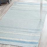 Safavieh Kelim Collection KLM419A Teppich, handgefertigt, flachgewebt, Wolle, 70 x 100 cm, Hellblau / Elfenbeinfarb