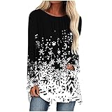 Longshirt Damen Schneeflocke Motive Bluse Langarm T-Shirt Weihnachtsoberteil Langarmshirt Weihnachtshemd Damen Casual O-Neck Bedruckte Tunika Pullover Top