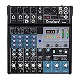 Professioneller Audiomixer Soundboard Konsole - 8-Kanal DJ Mischer mit 3-Band EQ, USB, Bluetooth, 48V, für Live Streaming - Depusheng MX8, Schw